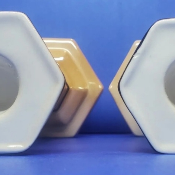 Pedestal Roman Column Candlestick Holders Vintage Lusterware Unique Peach Beige - Picture 6 of 9